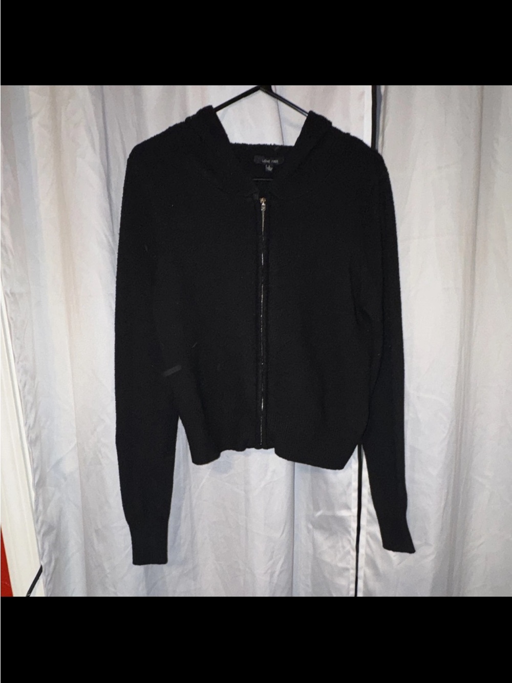 Love Tree Size L Black Hooded Zip-Front Jacket